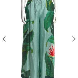 Leaf Print lotus floral Wide-Leg Pants 100% silk for restless sleepers frs